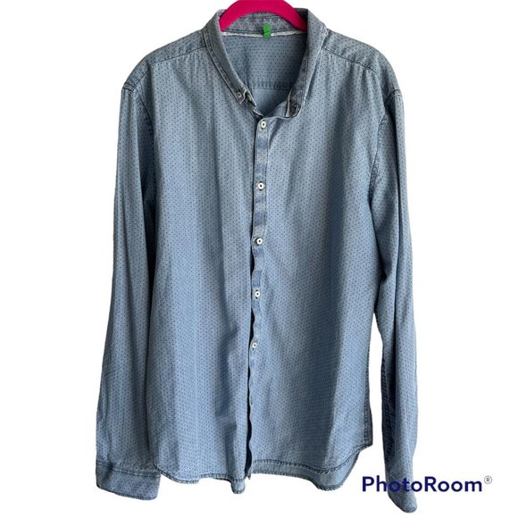 UNITED COLORS OF BENETTON Mens Chambray Long Sleeve Button Up (Damaged) - Picture 1 of 4